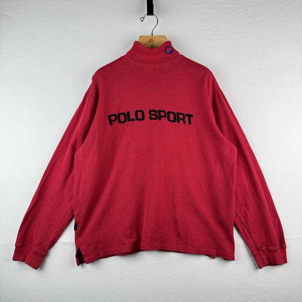 90s Vtg Ralph Lauren Polo Sport Red Turtleneck Spellout Sweater Mens XL Made USA